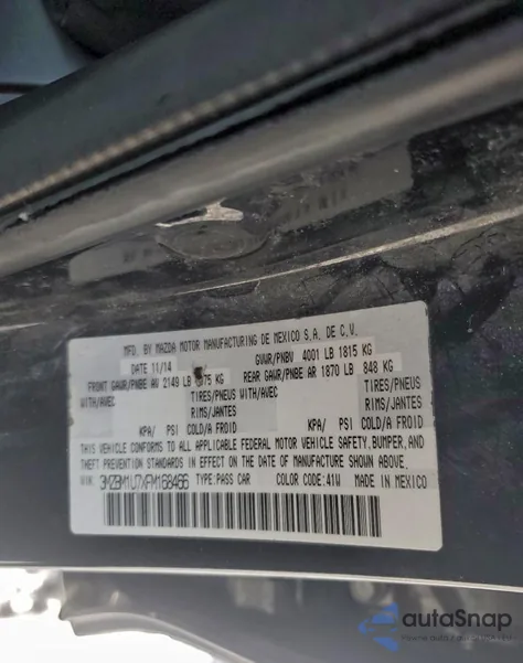 2015 Mazda 3 Sport z USA, uszkodzony, nr VIN 3MZBM1U7XFM168466